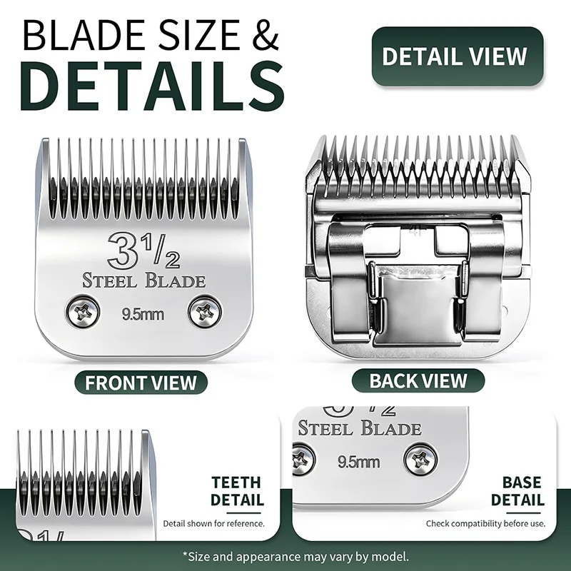 Silver Steel 3-1/2 Clipper Blade 9.5mm Compatible with Oster Classic 76 Hair Styling Replacement Blades for Clippers - view 3