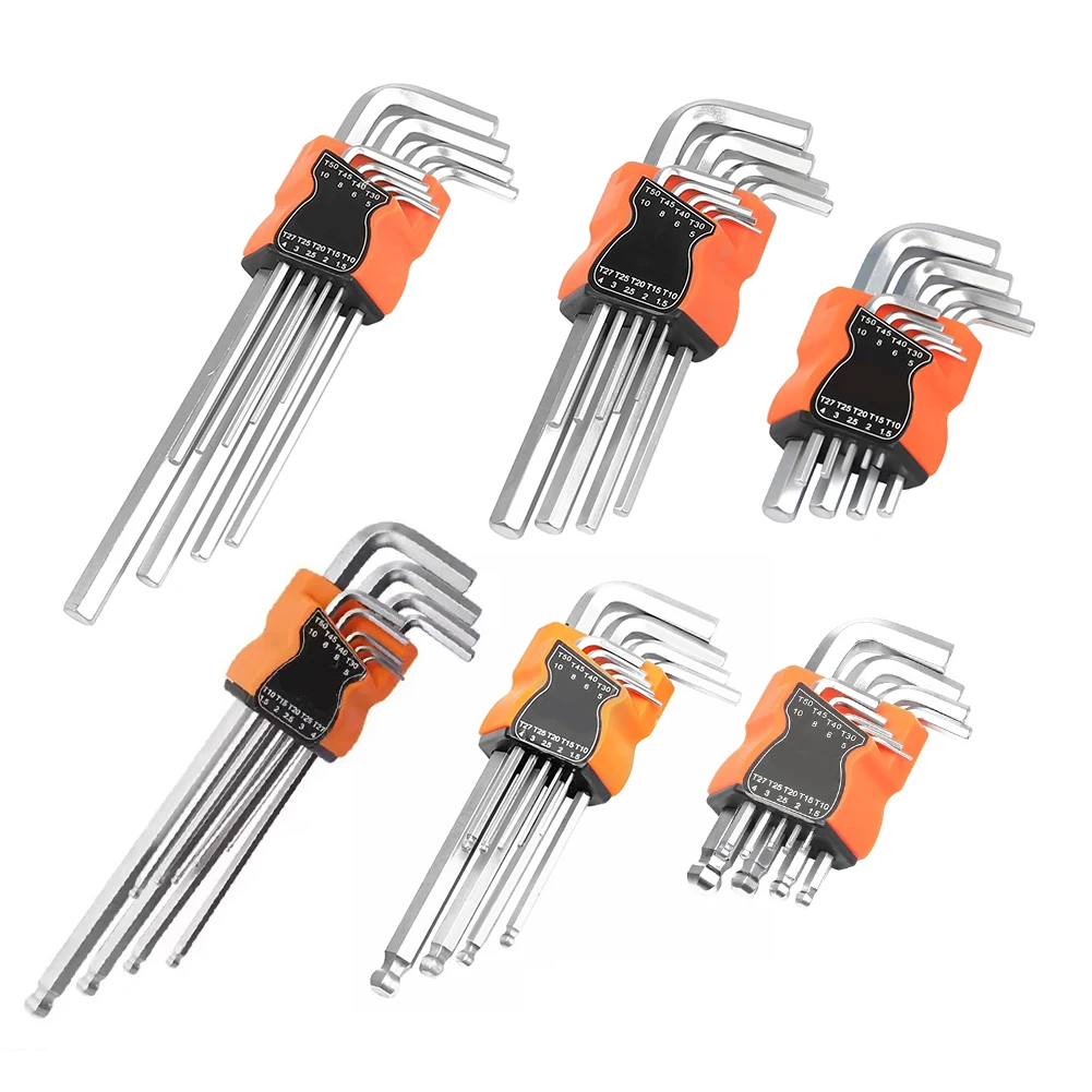 9pcs L-Type Double-End Torx Star Spanner Key Wrench Screwdriver Hex Wrench Set Flat Ball Head Spanner Key Set