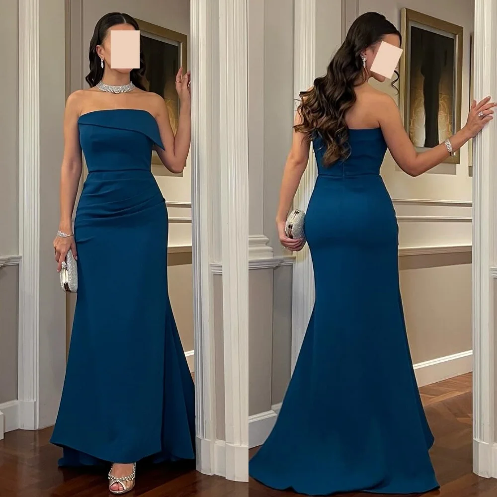 

Customized Simple Fashion Jersey Pleat Ruched A-line Strapless Long Dresses Bespoke Occasion Dresses Exquisite Sizes Available