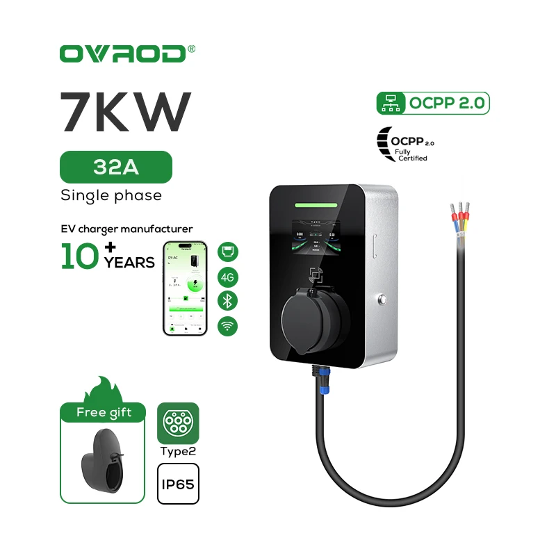 

Ovord Level 2 AC Wallbox With App/WiFi & OCPP 2.0 32A Type2 Home Charging Station 7kW Smart EV Charger