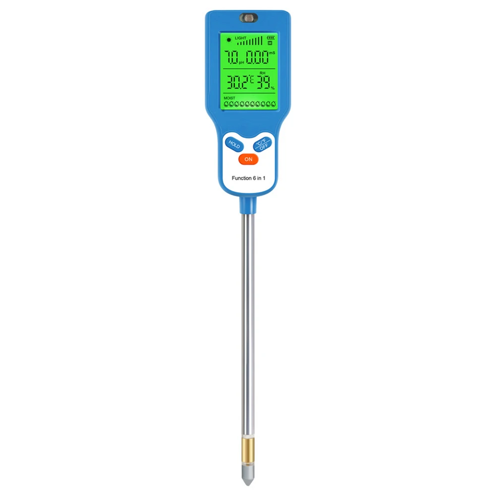 

Gardening Tools Digital Soil PH Meter 6-in-1 Meter Accurate Soil Testing Device Backlit Display For Visibility