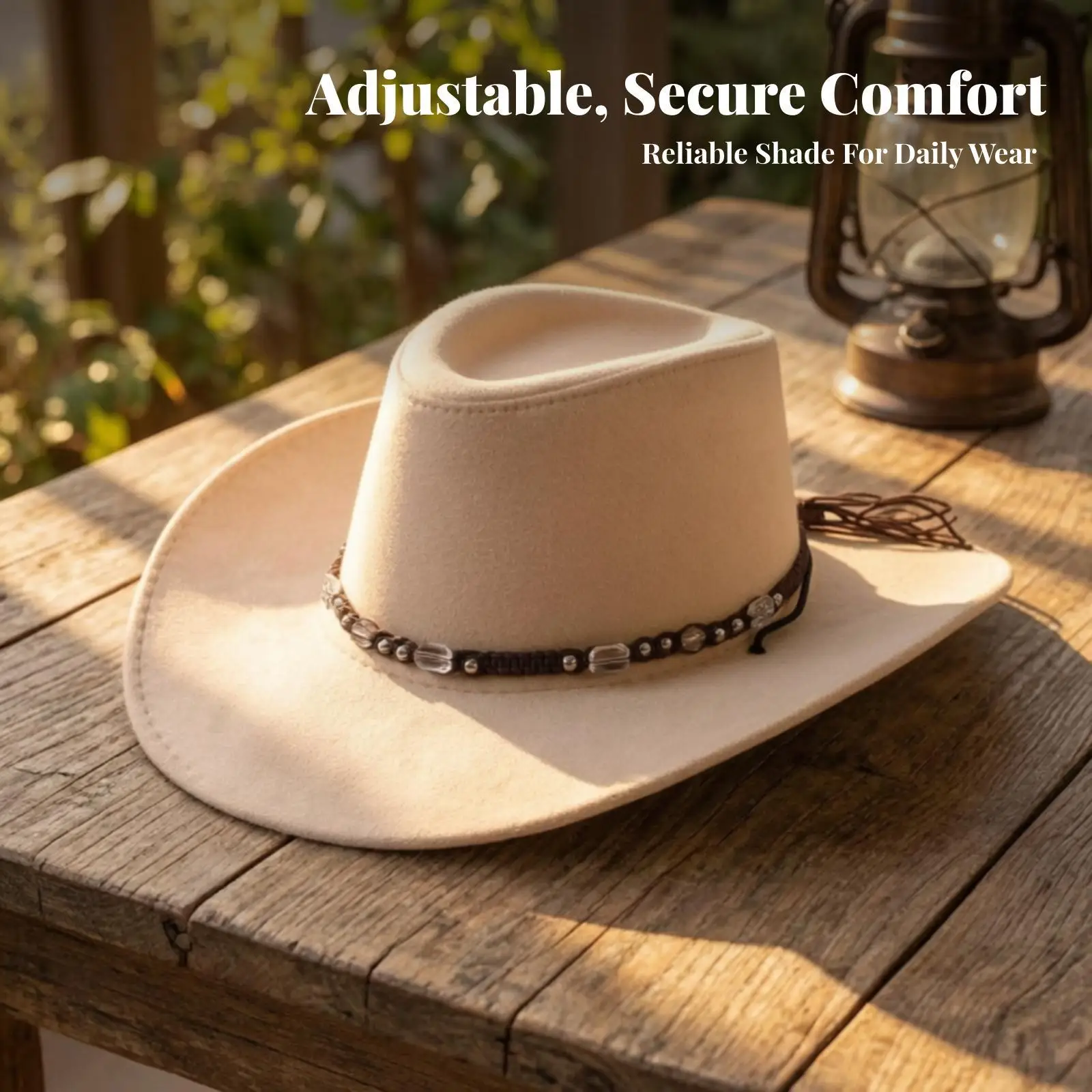Matte Finish Cowboy Hat with Beaded Band | Wide Brim Western Hat, for Outdoor Activities