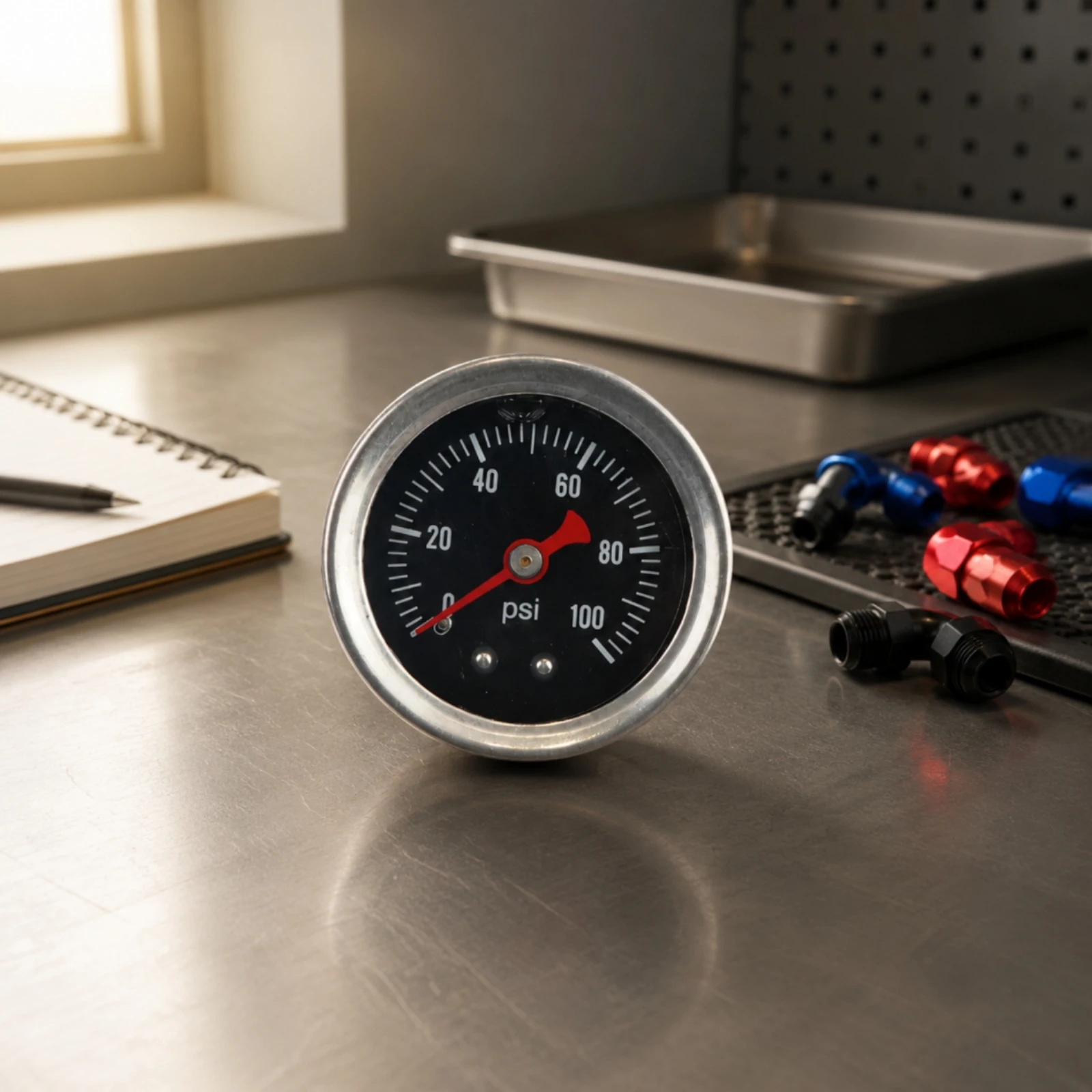 Fuel Gauge with Adapter Compact Fuel Pressure Gauge Accurate Reliable for Mechanics, Workshops, Garages