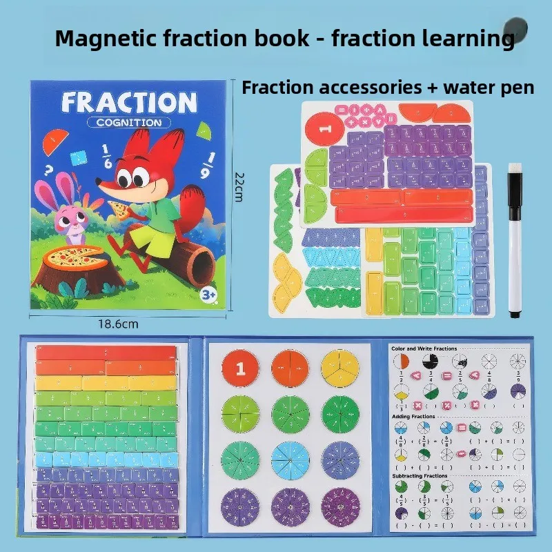 Brinquedo de aprendizagem de fração magnética para crianças - Disco matemático educacional triplo com quebra-cabeças de partição visual