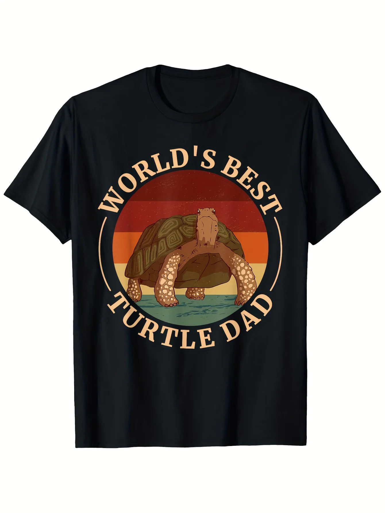 

World's Best Turtle Dad Graphic Tee Retro Sunset Design Short Sleeve T Shirt Daily Wear