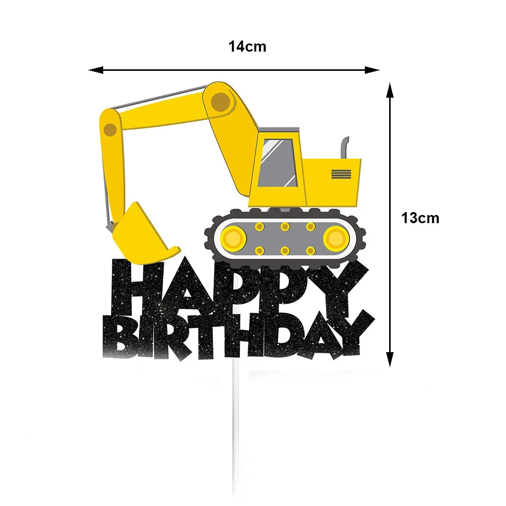 Bau Alles Gute zum Geburtstag Kuchen Topper Glitzer Bau Kuchen Pick Muldenkipper Bagger Traktor Party Kuchen Dekorationen – Detail 2