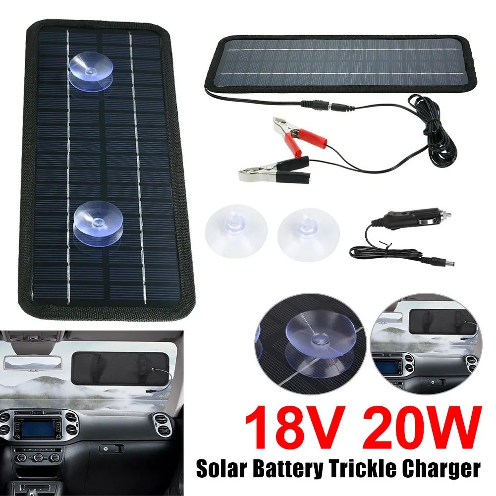 

20W Solar Battery Trickle Charger Maintainer 18V Solar Panel Trickle Charging Kit With Suction Cup For Car Motorcycle Boat RV