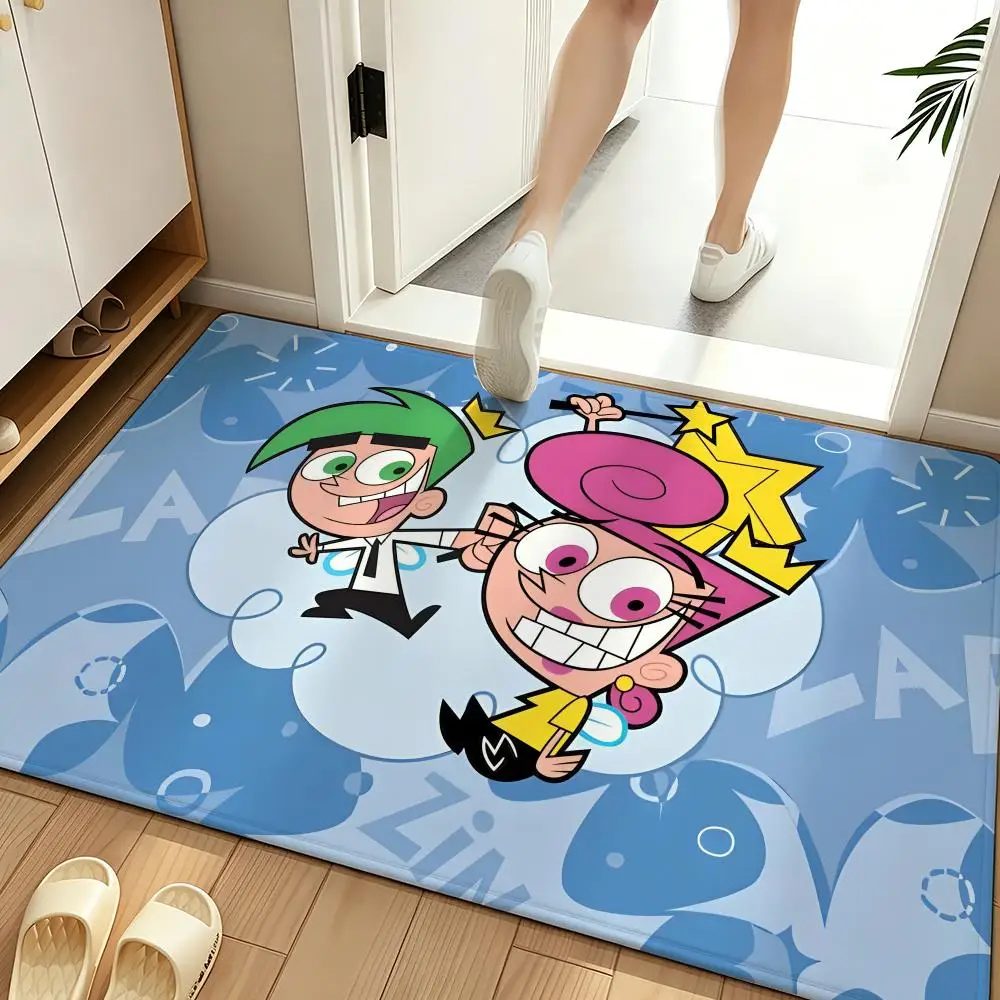 Cartoon T-The Fairly OddParents Floor Mat Soft Flannel Entrance Door Mat Non Slip Absorbent Bathroom Bedroom Floor Rug