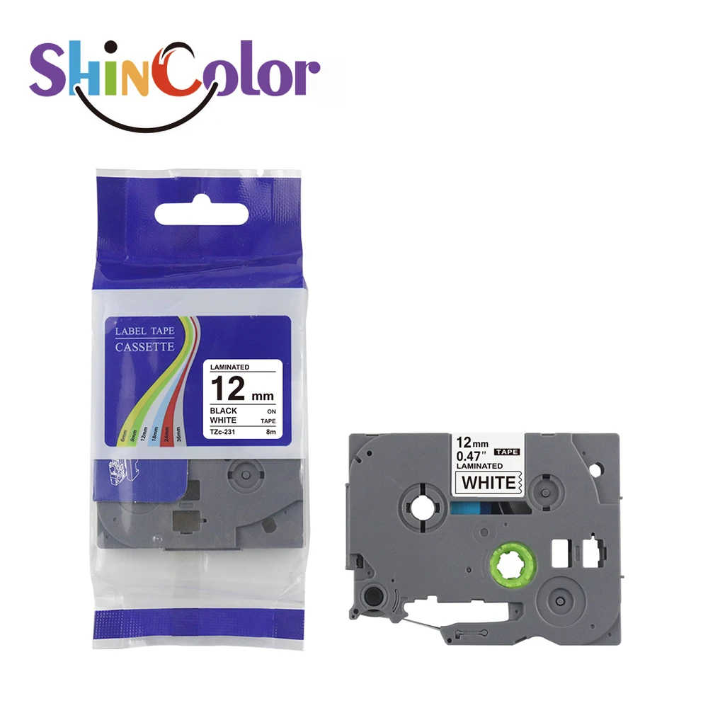 ShinColor Brother TZe-231 TZ-231 Laminated P-Touch Tape Compatible with Brother PT-D210 H110 D220 D410 D600Black on White