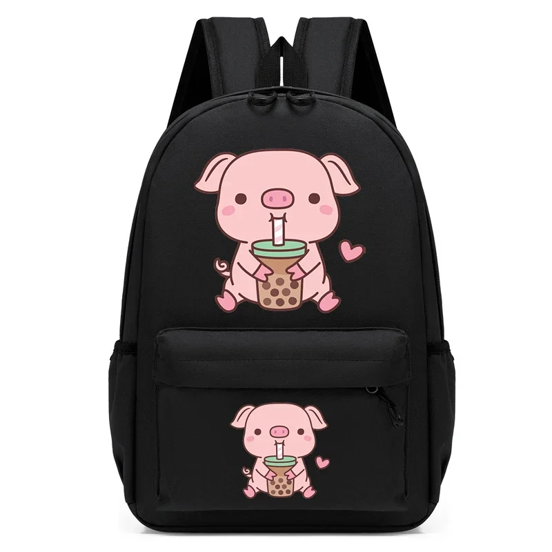 

Women Laptop Backpack Pig Boba Tea Cute Waterproof Travel School Bag Ladies Student Girl Book Bag Female College Backpack Trendy