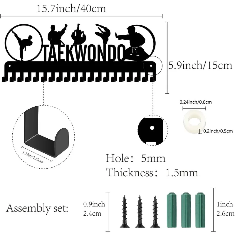 1 Set Taekwondo Medal Hanger Display Medal Holder Rack with 20 Hooks for Taekwondo Karate Competition Badge Medalist Black