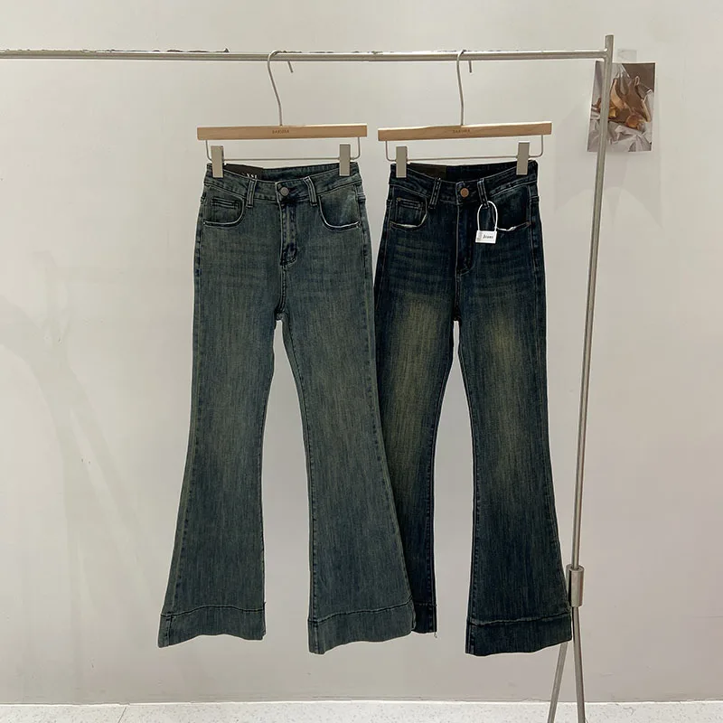 

High Waist Slim Fit Denim Micro Flare Pants Women's Autumn New Style Chic Elastic Long Trousers Korean Version Summer Jeans