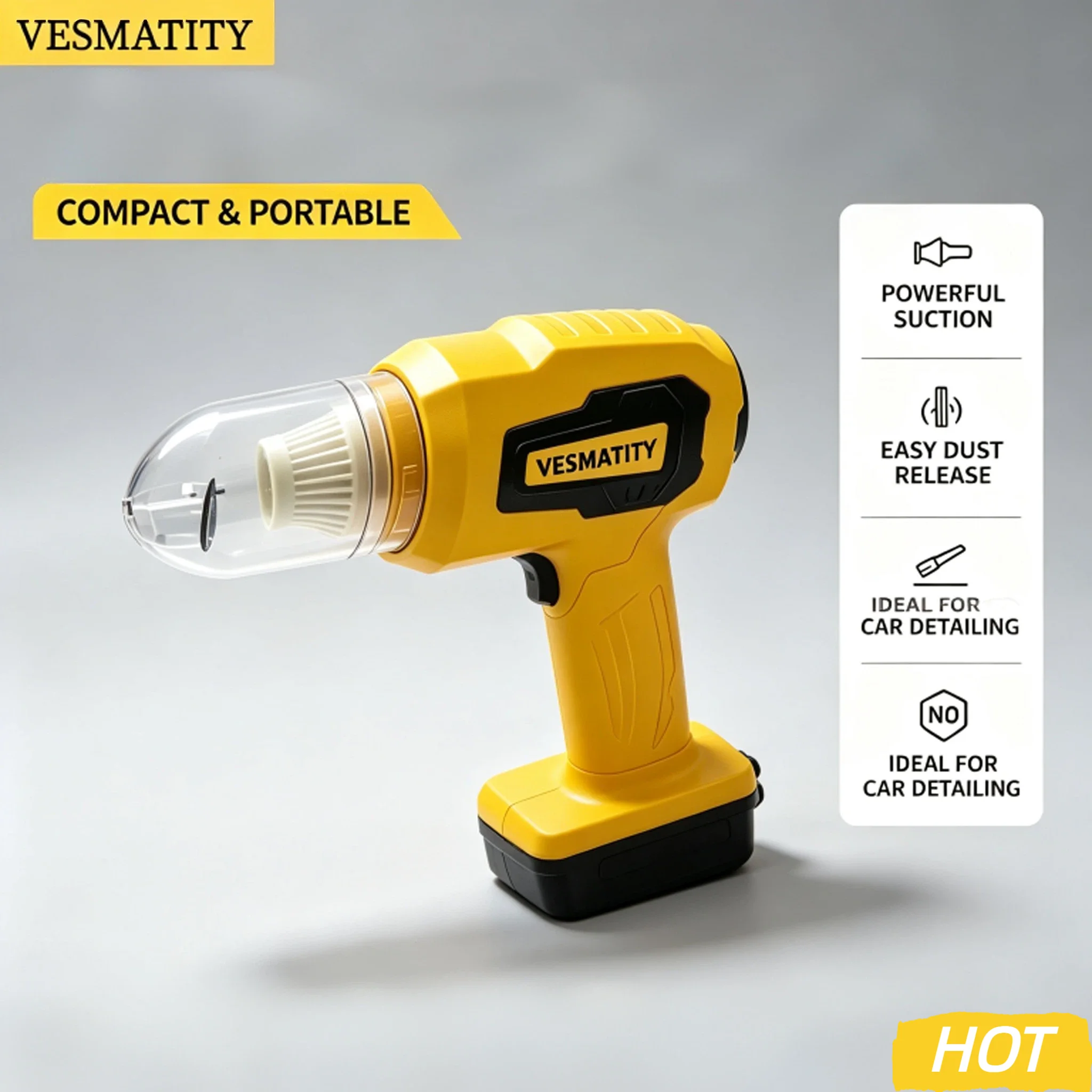 Vesmatity Handheld Car Vacuum Cleaner 10Kpa Suction Power Cordless Dust Collector Blower Tool for 18V Battery Max Plus HD
