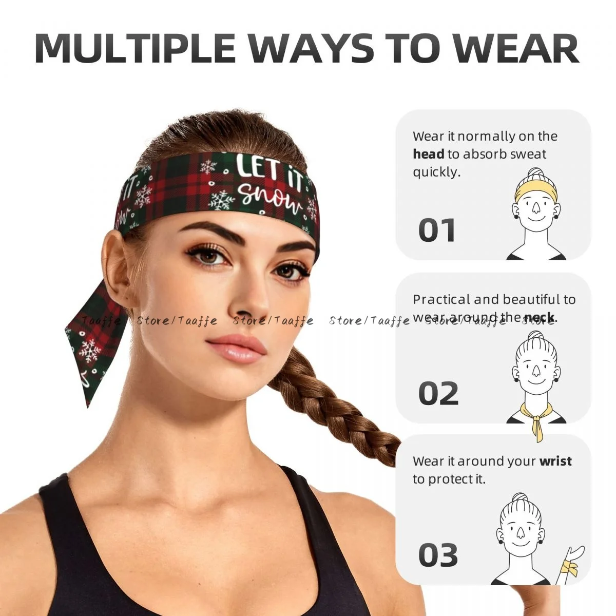 عصابة العصابة Let It Snow Christmas Tartan هيرباند ربطة رأس رياضية عقال إكسسوارات الشعر