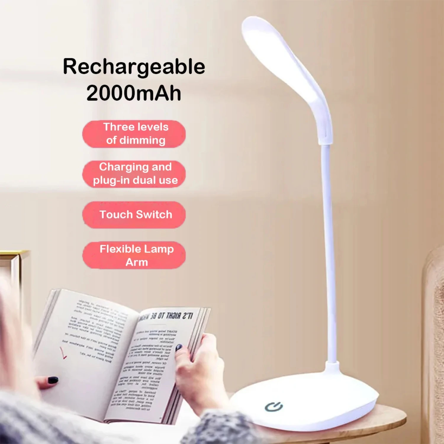 

Portable Dimming Table Lamp USB Rechargeable LED Desk Lamp Eye Protection Adjustable Light Bedroom Bedside Student Reading
