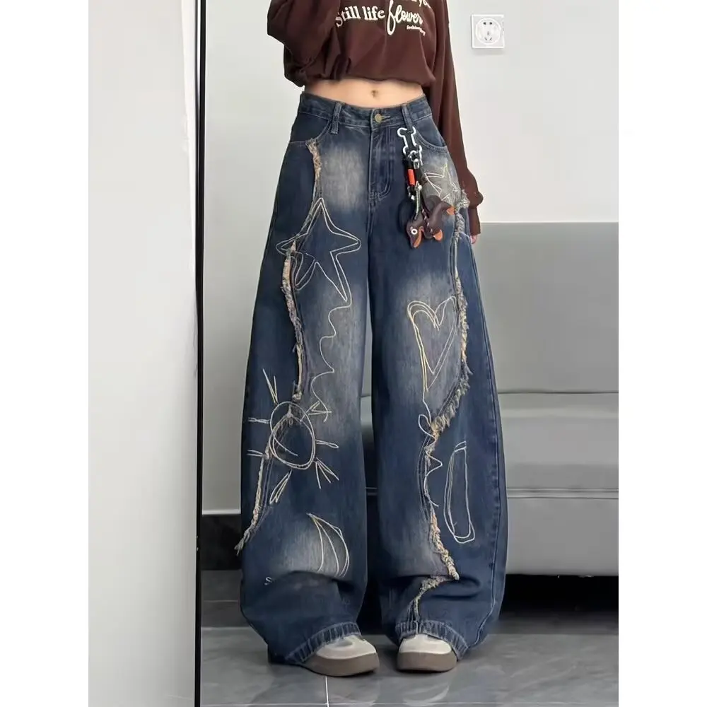 

Мужские джинсы большого размера, осенне-зимние, в уличном стиле, с деконструированным дизайном, рваные, с бахромой, американского кроя, длиной в пол