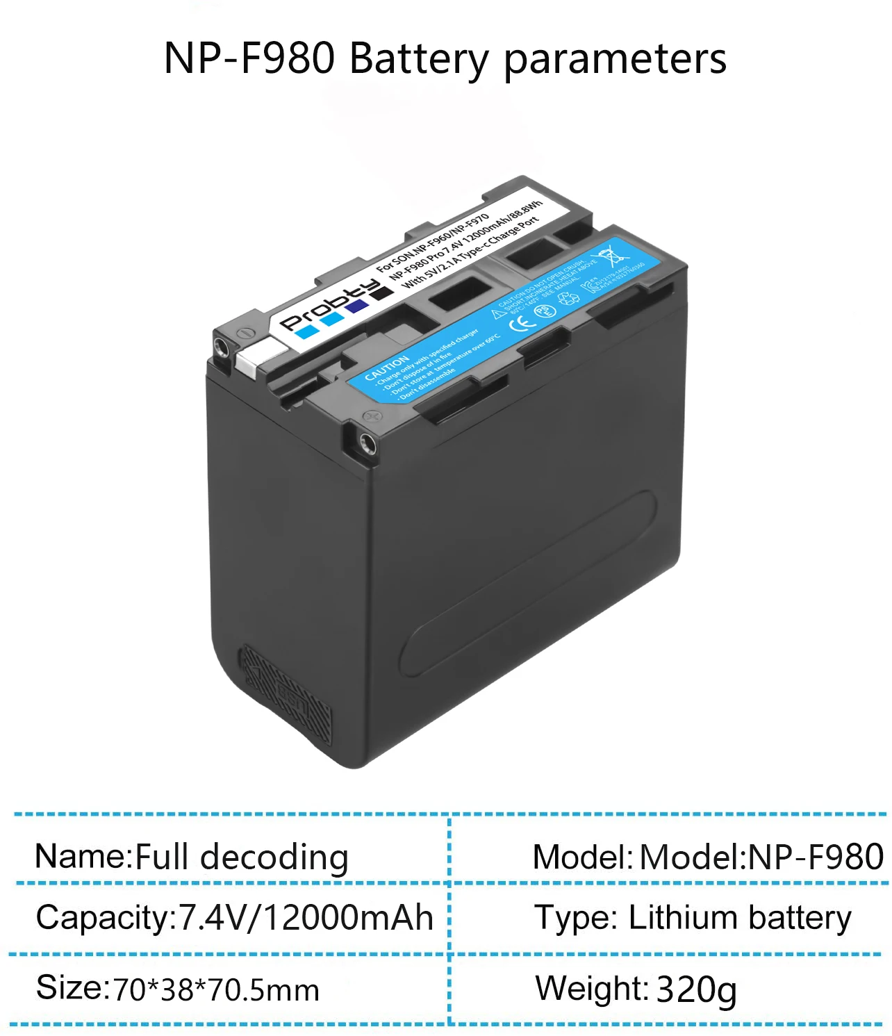 NP-F970 استبدال بطارية لسوني NP-F970 NP-F960 NP-F950 ترقية NP-F980 البطارية مع USB الناتج نوع-C 5V/2.1A شحن