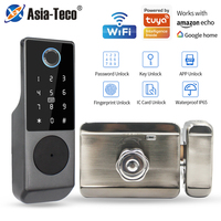 Waterproof Tuya Smart Double Side Fingerprint Lock Keyless Entry Motor Rim Door Lock 2.4G Wifi Remote Control with Alexa Echo
