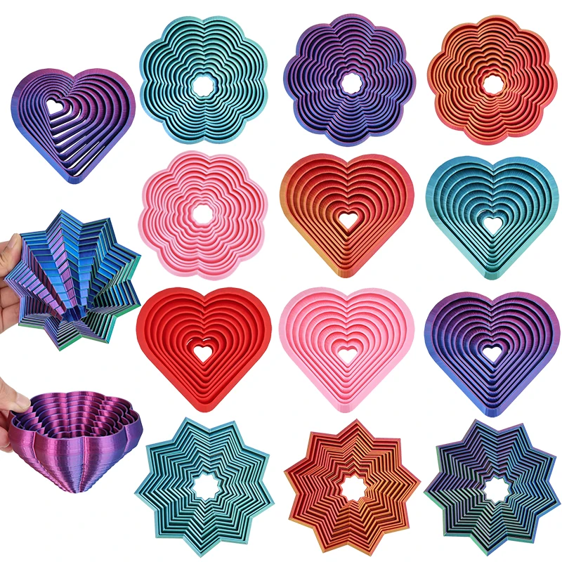 Regali giocattolo antistress di decompressione del giocattolo della punta delle dita della stella del fiore del cuore stampato in 3D