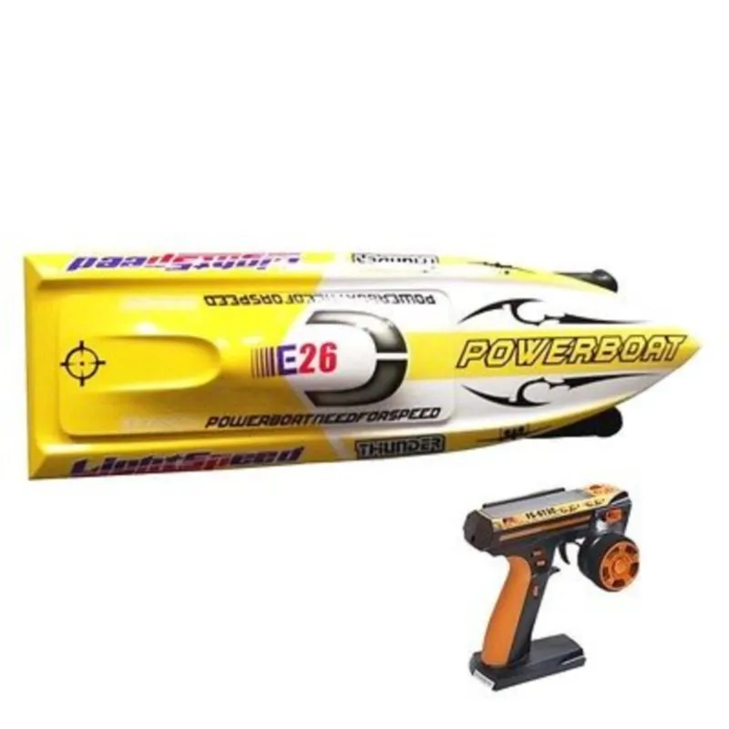 Barca RC da corsa elettrica gialla in fibra di vetro E26 ad alta velocità con servomotore ESC batteria Toucan giocattoli per adulti regalo THZH0028