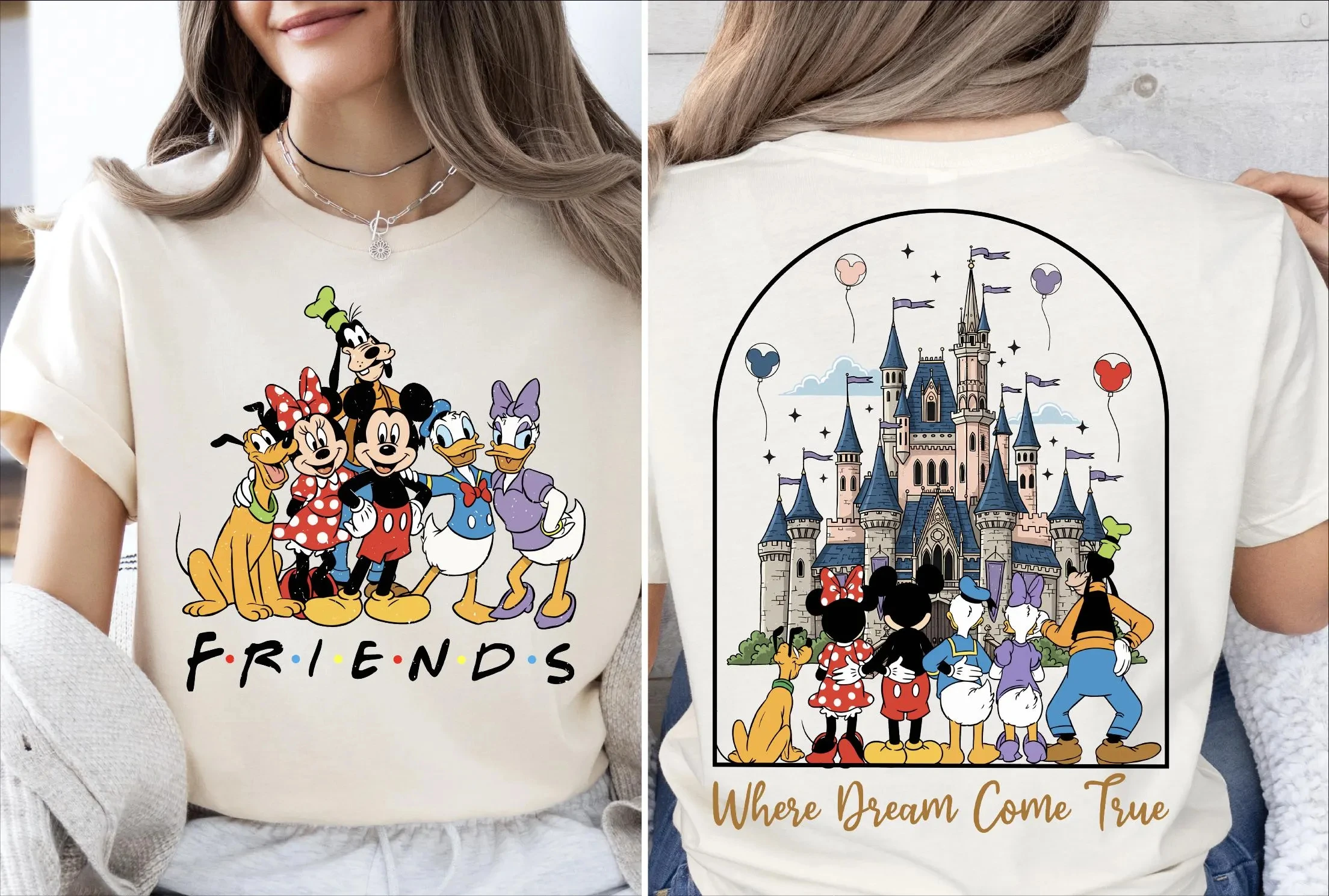 

Mickey and Friends T-Shirt for Women Disneyland Short Sleeved Cotton Tees Disney Magic Kingdom Shirt Summer Tops Women's T-Shirt