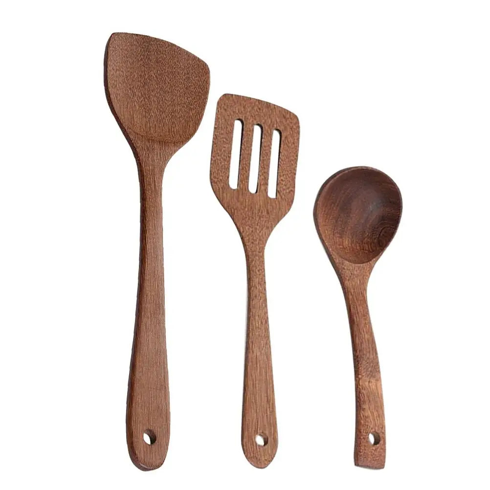 

3 Pcs Wood Cooking Set Handle Soup Spoon Kitchen Utensil Food Serving Scoop Sturdy Practical Tool Easy