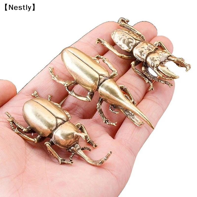 3 Style Available Beetles Miniature Figurine Small Desk Decoration Vintage Copper Tea Pets Ornament Decor Access〔Nest〕