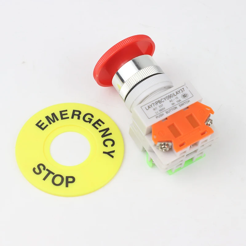 Red Mushroom Cap 1NO 1NC DPST Emergency Stop Push Button Switch AC 660V 10A Switch Equipment Lift Elevator Latching Self Lock