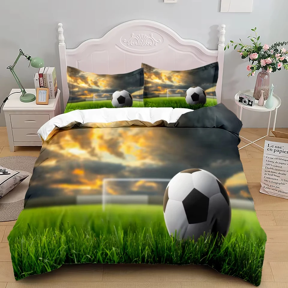 Football Duvet Cover Twin King Size Sports Theme Bedding Set Soccer Ball Pattern Football Court Comforter Cover for Girls Boys