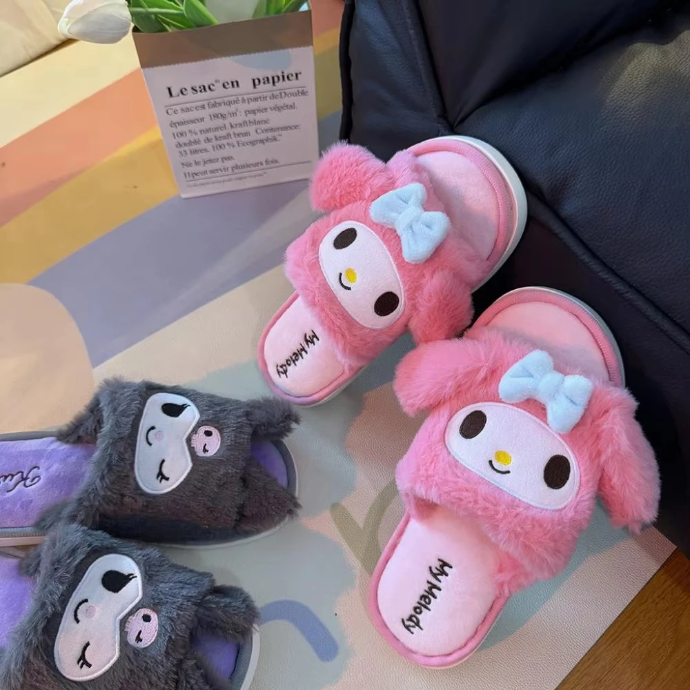 

Женские плюшевые тапочки с милой мелодией и рисунком, милая домашняя обувь, весенне-осенние домашние хлопковые тапочки для девочек, милые тапочки