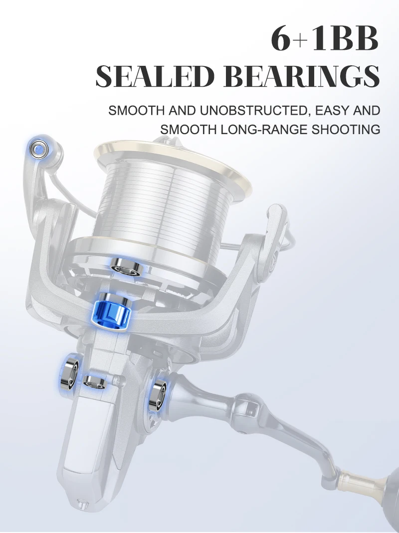 BILLINGS Spinnrolle für Weitwürfe, Angelrolle mit Edelstahlspindel, 6+1BB, Hochfester Körper, Maximale Bremskraft 15KG, Mit Metallspule – Detail 8