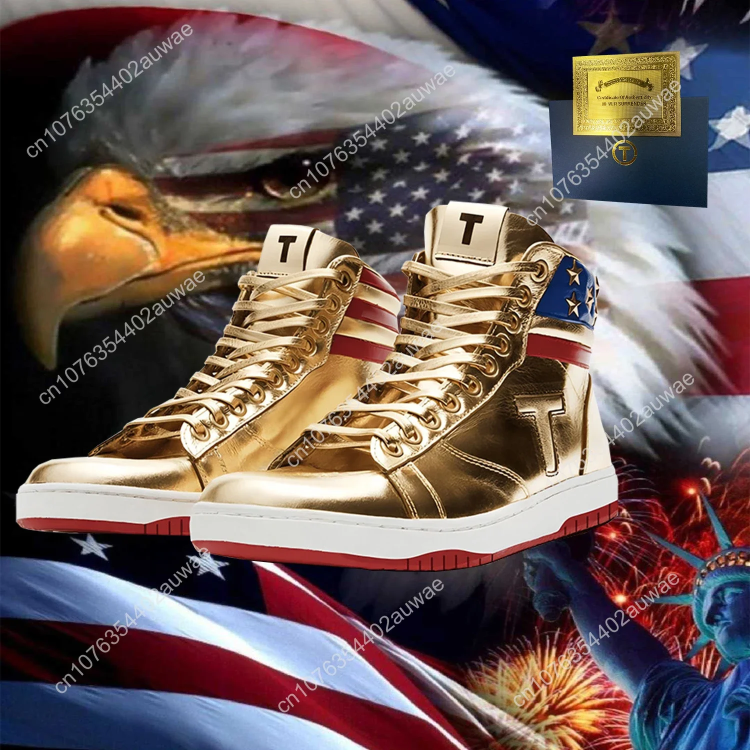 Trump Gold Silvery Sneakers 100% High Quality 2024 MAGA Never Surrender Shoes Basketball Mens Boots Road Shoe Big Size 47 48