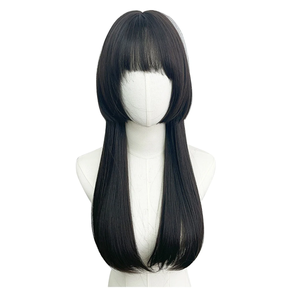 VICWIG Long Straight Synthetic Jellyfish Head Wig with Bangs Pink Black Lolita Cosplay Hair Heat Resistant Wig for Daily Party