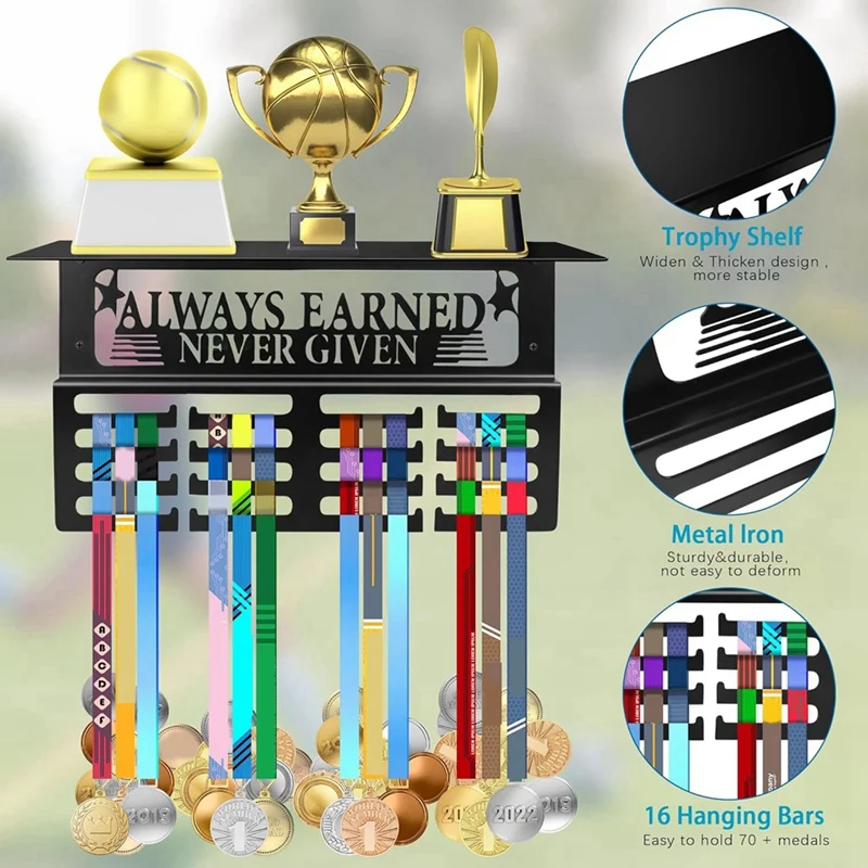 15.8 X 7Inch Wall Mount Medal Hanger And Trophy Display Holder, Rack Frame For Awards