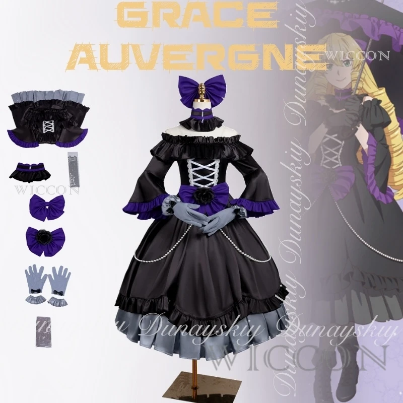 

От бюрократа до злодея Грейс Ауверн Косплей Черное платье Лолиты Полный костюм Хэллоуин