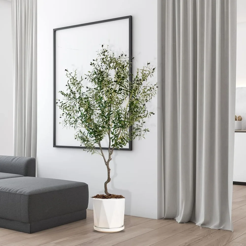 Artificial Tree Faux Olive Tree 8ft(92in,3200leaves) Tall Fake Olive Plant in Pot Fake Silk Trees Faux Plants Indoor 2pack