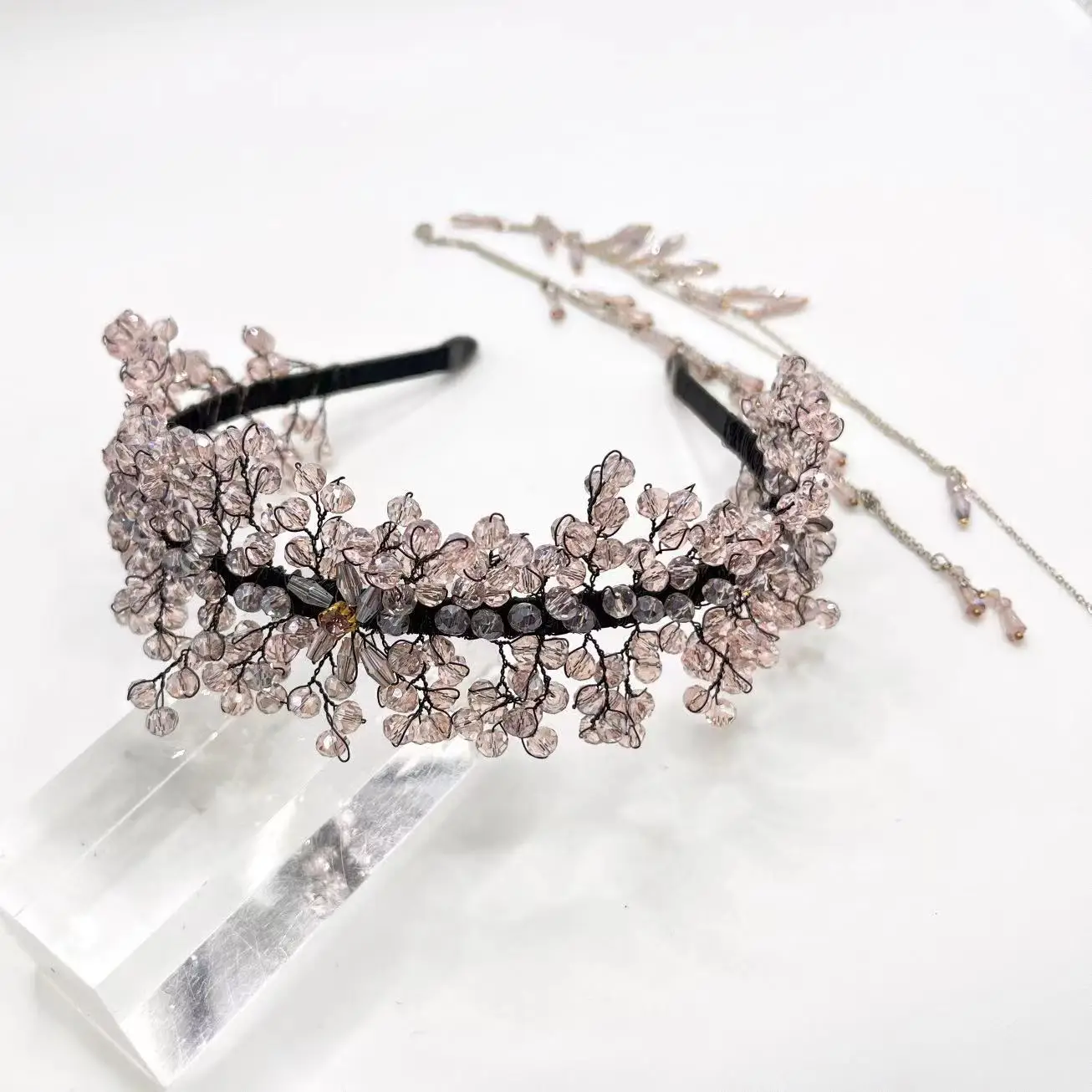 Women's Crystal Headband Bridal Headband Hand Woven Beaded Tassel Headband Super Shiny Hair Accessories Headband