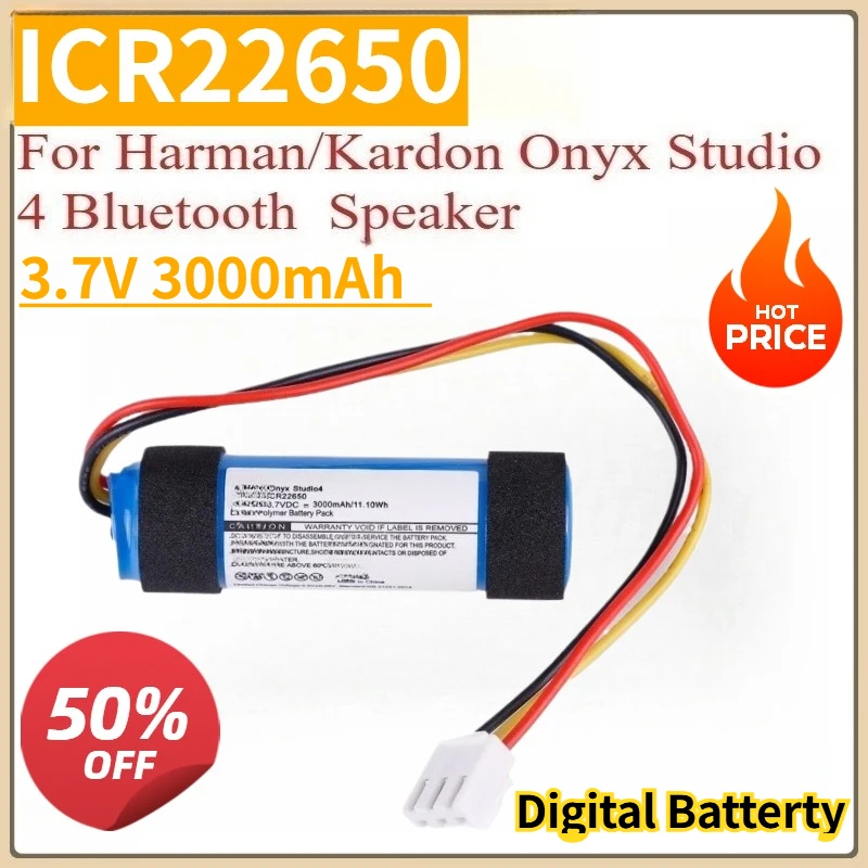 

New ICR22650 Replacement Digital Battery 3.7V 3000mAh For Harman/Kardon Onyx Studio 4 Bluetooth Speaker
