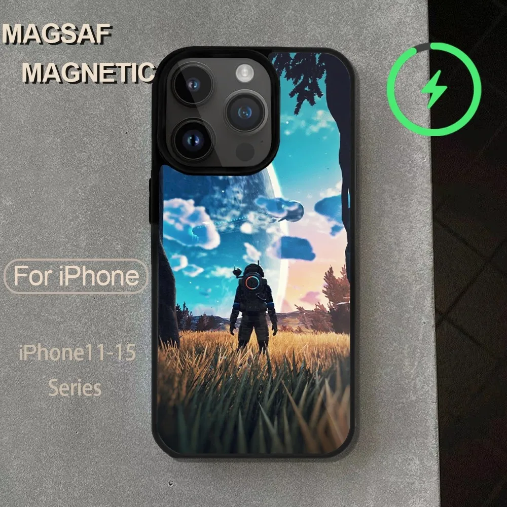 Casing ponsel Game No Man's Sky, untuk iPhone 14 13 12 11 15 Pro Max Magsafe tanpa kabel ditambah Cover Mini