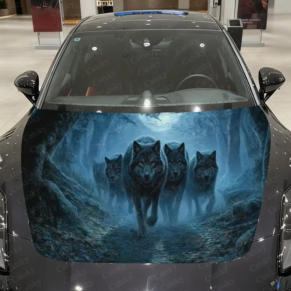 

Wolves at night Car Hood Sticker - Gothic Floral Skull Design, Durable PVC Vinyl Material, Enhances Protection and Style, Easy t