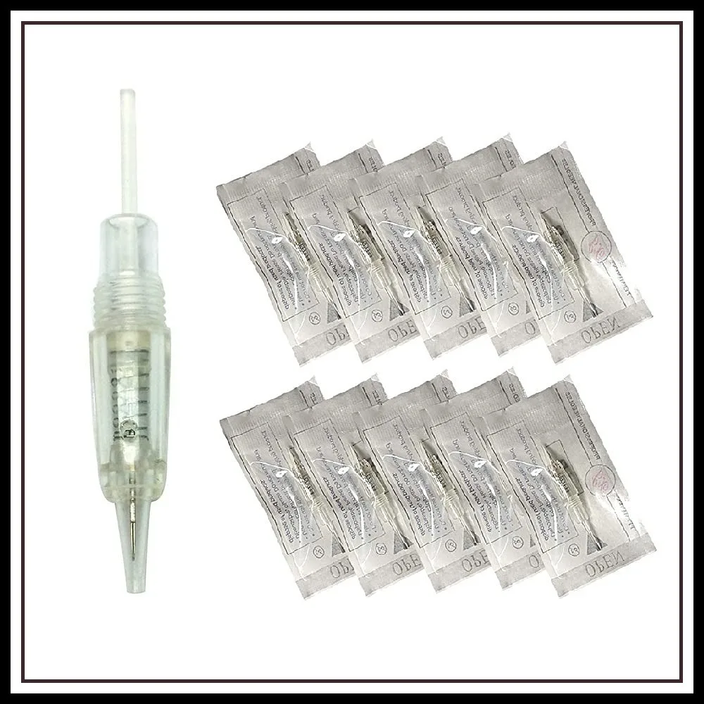 

Permanent Makeup Cartridges Round 1RL Tattoo Needles Caps for Eyebrow Machine Microblading Pen Pigment Tips (10 Pack)