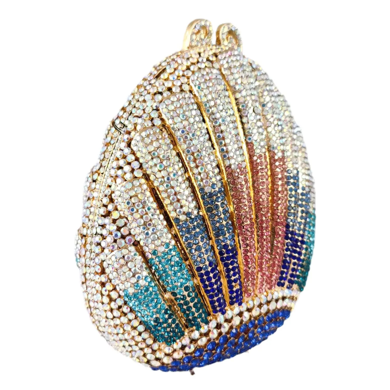 Boutique De FGG Shell Shape Women Colorful Crystal Evening Clutch Bags Wedding Bridal Rhinestone Purses Party Minaudiere Handbag