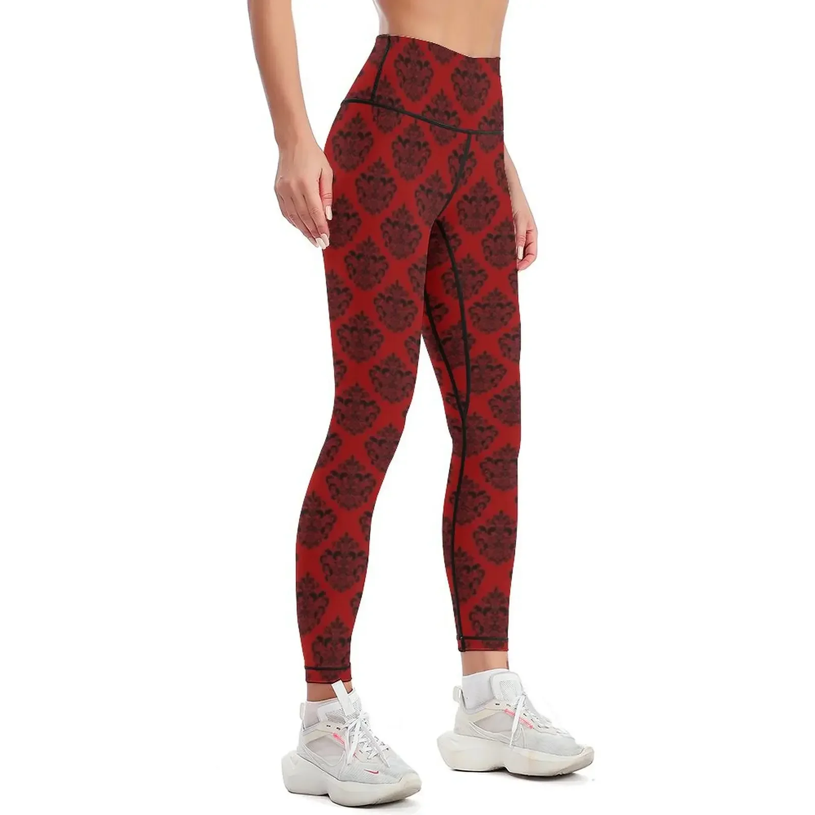 Black and Red Damask Pattern Leggings Women's pants Fitness clothing sport legging Sports pants woman Womens Leggings