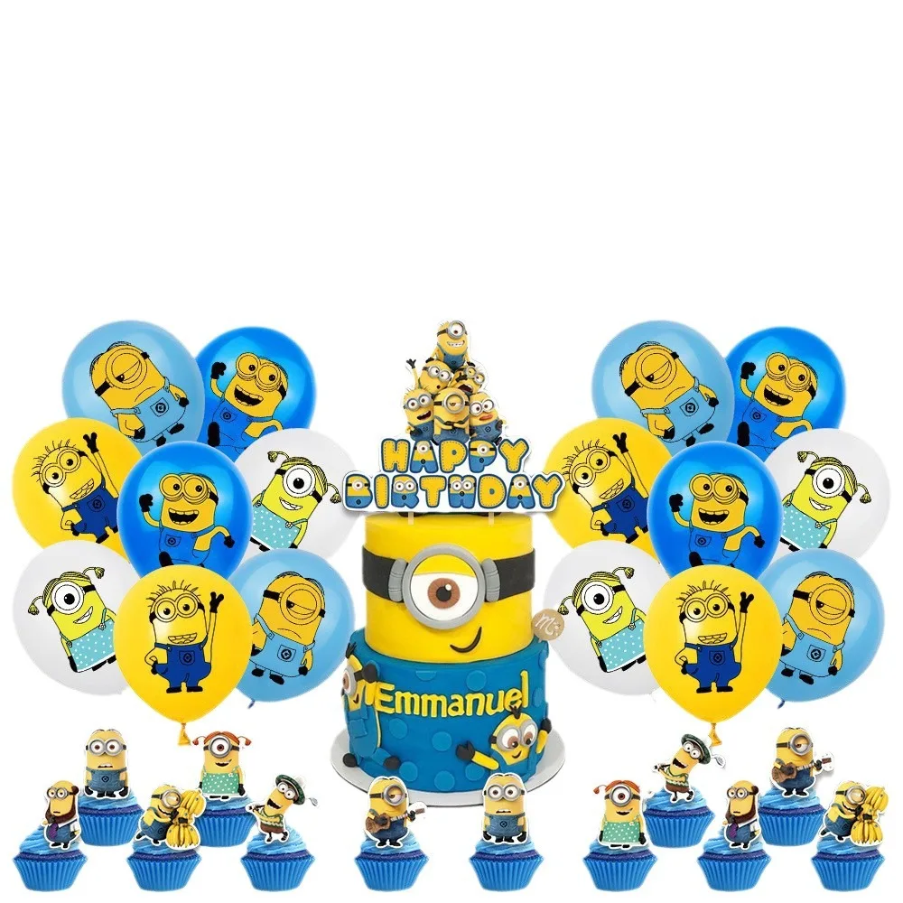 2024 New Minions Themed Children\'S Birthday Party Decoration One-Time Flag-Raising Balloon Background Set Program Decoration