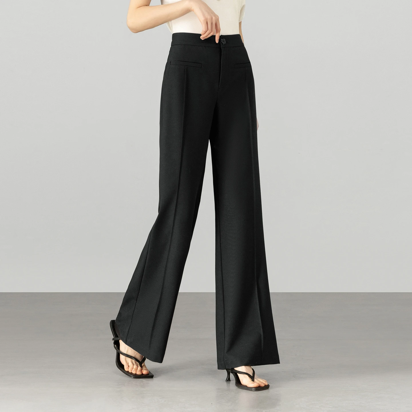 SENTUBILA Flare Pants for Women 2026 Spring New Subtle Silk Blend Elastic Waist Solid Trousers Commute Slim Fit Pant 161KE5852