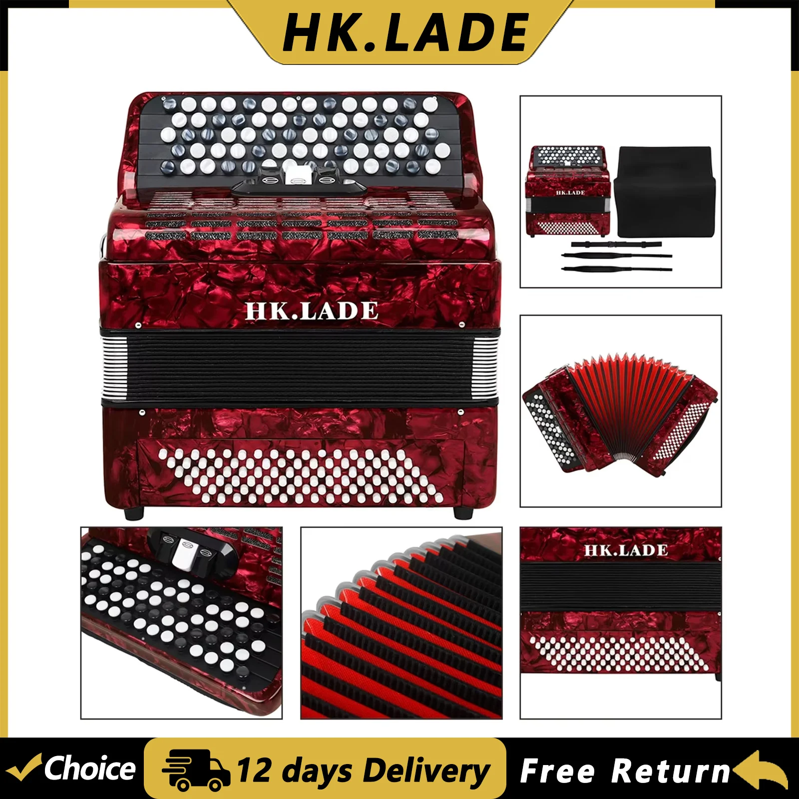 HK.LADE AH-130 41 Keys 120 Bass Multiple-voice Accordion with Accordion Bag Strap Keyboard Instrument for Grading Performance