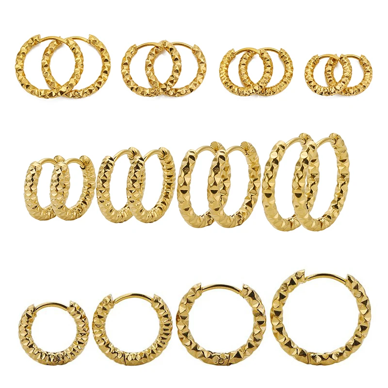

6pcs 8 10 12 14mm Stainless Steel Earrings Round Embossing Women Hoop Earrings for Female Earring Wholesale Jewelry Gifts