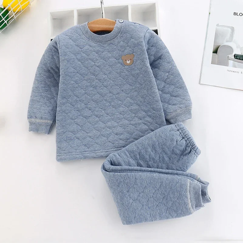 Pyjama d'hiver pour enfants, sous-vêtements thermiques pour bébés, vêtements en coton épais à trois couches, ensemble de vêtements de nuit pour garçons et filles