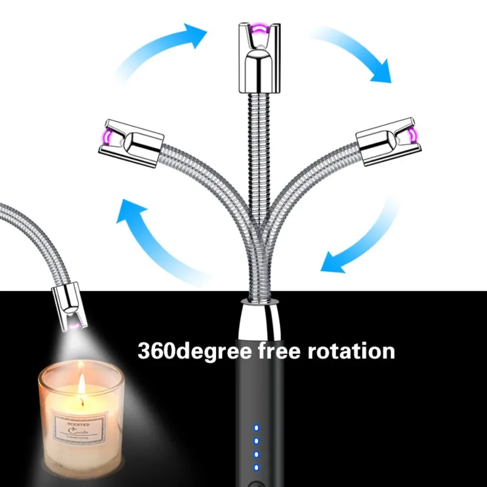 Kitchen Type C Electric Lighter with LED Light Gas Stove Plasma Arc Bendable Pulse Lighter Outdoor BBQ Windproof Igniter Gun