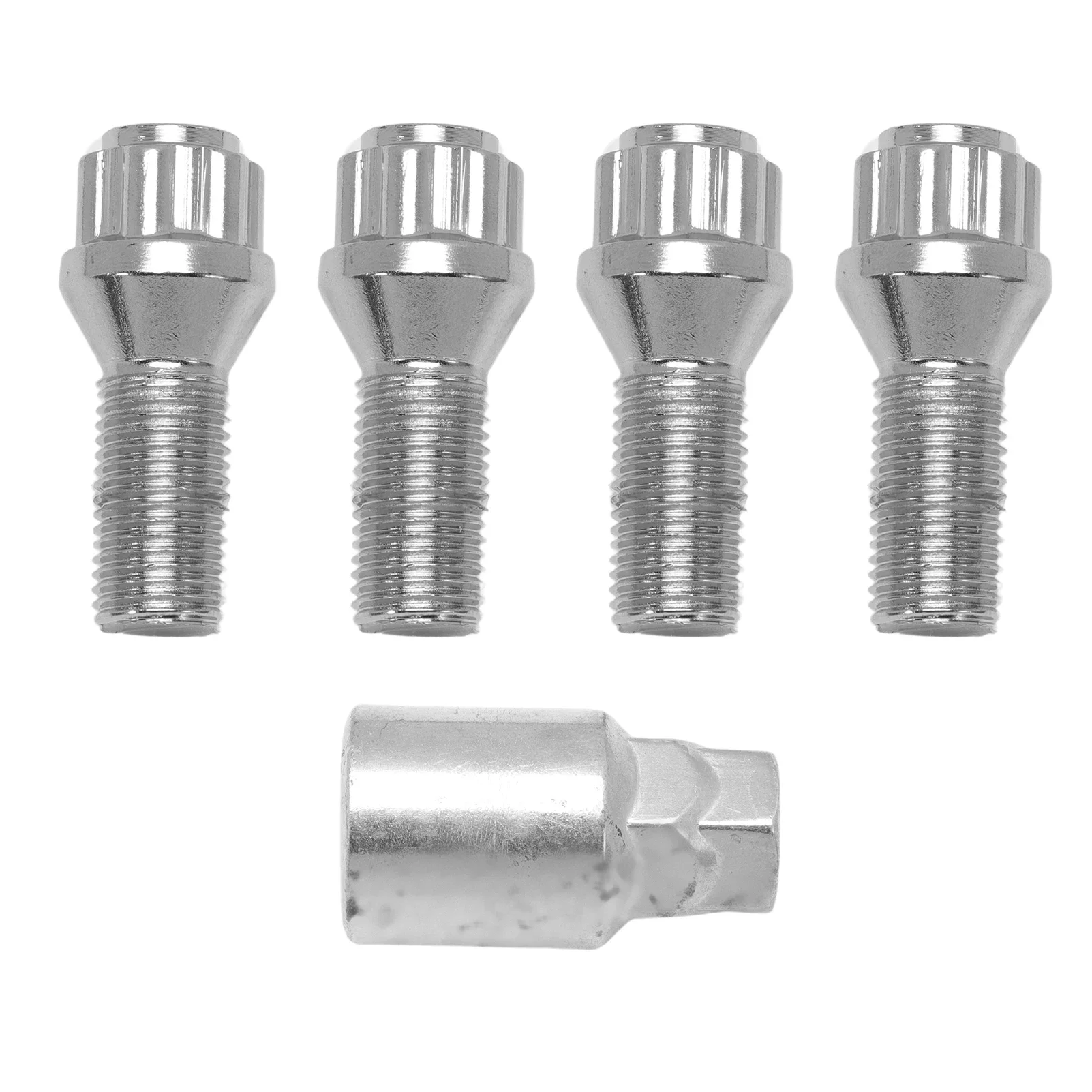 Car Taper Collar Silver Wheel Lock Wheel Bolt Set Rim Lock Anti-Theft Device M14 x 1.5 28 mm